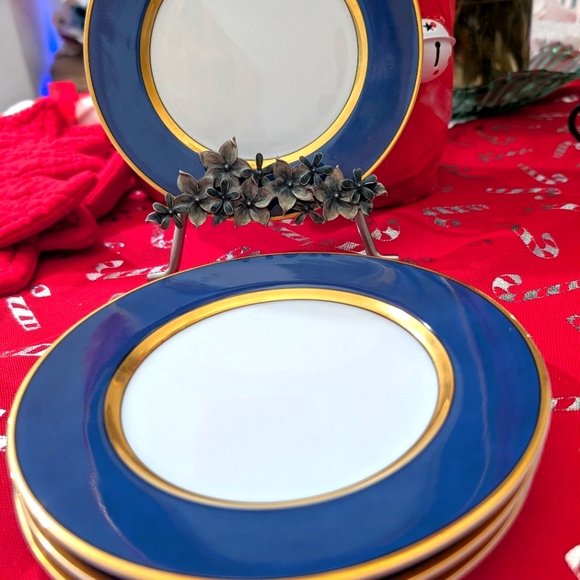 (4) Fitz & Floyd Renaissance Dark Blue Porcelain Bread And Butter Plates - Picture 1 of 3